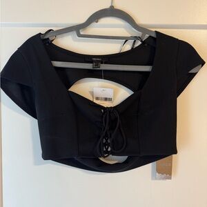 Forever 21 Black Lace-Up Front Crop Top
